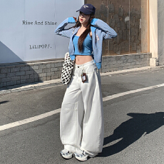 批发美式复古高腰宽松阔腿裤白色镰刀裤2026春季新款<b class='q'>牛仔裤</b>女长裤