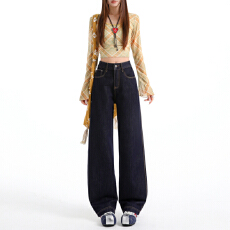 批发不掉色女款春季窄版阔腿<b class='q'>裤</b><b class='q'>高腰</b>垂感显高显瘦显腿长牛仔<b class='q'>裤</b>