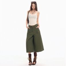 批发【CCY】美式水洗做旧工装七分<b class='q'>裤</b><b class='q'>军</b>绿夏季辣妹显瘦阔腿复古短<b class='q'>裤</b>