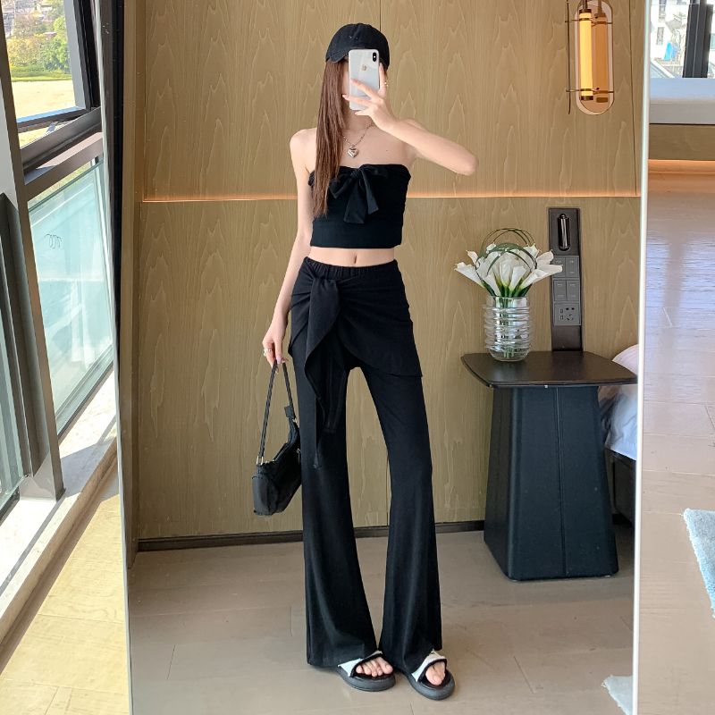 페이크 레이어드 랩스커트팬츠 레이스업 몸매 가꾸기 부츠컷 바지 여성 봄 여름 한 부서 바람 슬림해 보이는 외국 가스 다용도 캐주얼 바지 얇은
