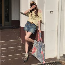 批发高腰新款复古辣妹短裙a字裙带百搭防走光包臀<b class='q'>牛仔</b>裙半身裙夏