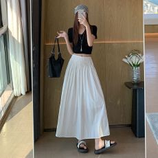 批发百褶半身<b class='q'>裙</b>女收腰显瘦中长款<b class='q'>伞</b><b class='q'>裙</b>高腰摆<b class='q'>裙</b>夏季新款水洗棉半<b class='q'>裙</b>