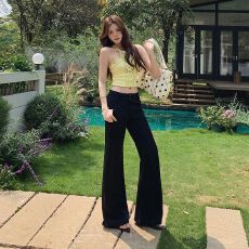 批发黑色喇叭裤女夏2026新款修身显瘦休闲垂感马蹄裤<b class='q'>西装</b>微喇裤子