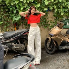 批发台味青<b class='q'>春</b>感｜少女生长雨季｜百搭白色工装裤 加长&常规