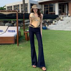 批发夏日椰林｜松弛氛围｜复古显瘦<b class='q'>弹力</b>原牛休闲喇叭 常规&加长