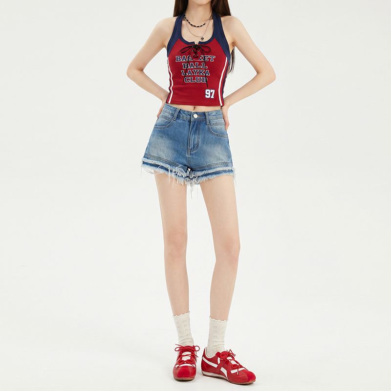 거친 가장자리 데님 반바지 여성 아메리칸 레트로 핫걸 한 마디 마 오래된 타이트 스커트 하이웨이스트 타이트 핫 바지 여성