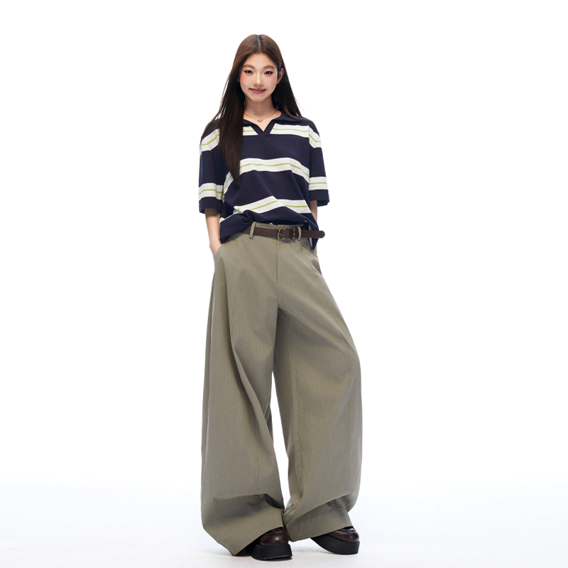 회색 녹색 금액 센스 카람 볼라 바지 3 차원 프로필 모양 마이크로 질감 센스 다용도 캐주얼 바지 긴 바지 여성
