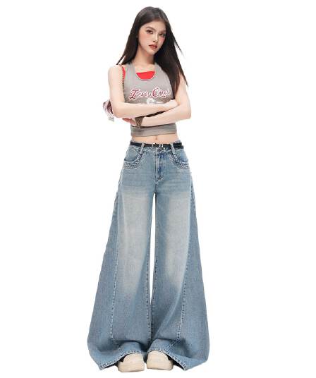 아메리칸 레트로 해체 디자인 루즈핏 나팔 넓은 다리 청바지 여성
