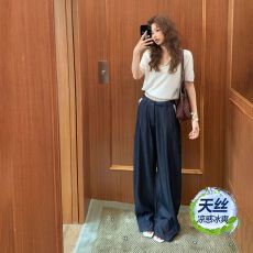批发美式复古宽松阔腿<b class='q'>裤</b><b class='q'>轻薄</b>天丝弯刀<b class='q'>裤</b>冰爽蕾丝拼接<b class='q'>百搭</b>休闲<b class='q'>裤</b>女