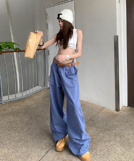 품격 법 블루 느슨함 질감 워크웨어 펌프 로프 슬림해 보이는 패션 싱글 제품 다용도 청바지
