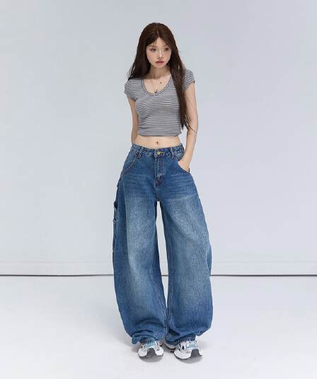 아메리칸 레트로 루즈핏 와이드 레그 팬츠 워크웨어 팬츠 다용도 모통이 칼 바지 청바지 여성 2026 새로운