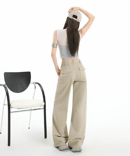 아메리칸 카키 커피 색상 워크웨어 캐주얼 바지 여성 2026 가을 겨울철 새로운 하이웨이스트 루즈핏 슬림해 보이는 스트레이트 팬츠
