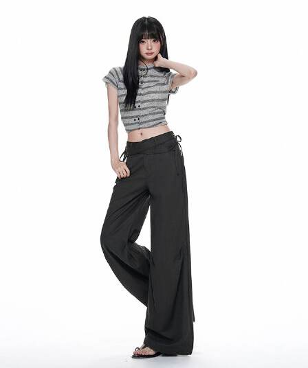 디자인 센스 허리 머리 라이 경기 서울 더블 스트랩 디자인 플리츠 캐주얼 다용도 슬랙스 모통이 칼 바지