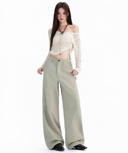 가을 아메리칸 레트로 루즈핏 넓은 다리 워크웨어 청바지 여성