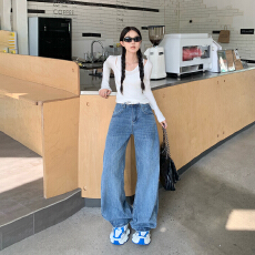 批发美式复古宽松阔腿裤可<b class='q'>调节</b>腰百搭弯刀裤秋冬<b class='q'>牛仔裤</b><b class='q'>女</b>新款