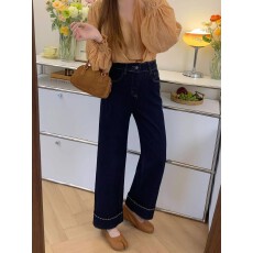 批发人生直腿神裤~弹力显瘦窄版直筒裤女<b class='q'>牛仔裤</b>刺绣翻边遮胯