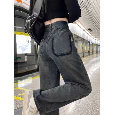 批发美式阔腿牛仔裤女爆款高腰宽松直筒2025秋冬新款<b class='q'>复古</b>垂感拖地裤子