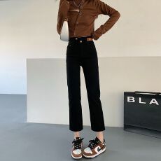 批发黑色米<b class='q'>白</b>色直筒牛仔裤女2025年新款高腰小个子九分烟管<b class='q'>裤子</b>秋装