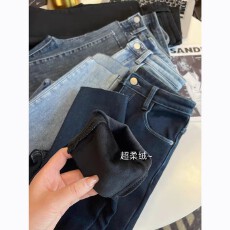 批发<b class='q'>弹力</b>高腰修身牛仔裤子女秋冬加绒显瘦<b class='q'>小脚裤</b>