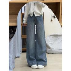 批发加绒保暖复古重工烫钻牛仔裤女秋<b class='q'>冬</b>季设计感宽松垂感直筒阔腿裤子