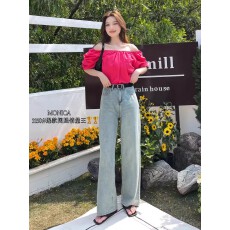 批发MONICA<b class='q'>家</b>3150高腰阔腿牛仔裤女新款显瘦百搭垂感复古直筒拖地裤子