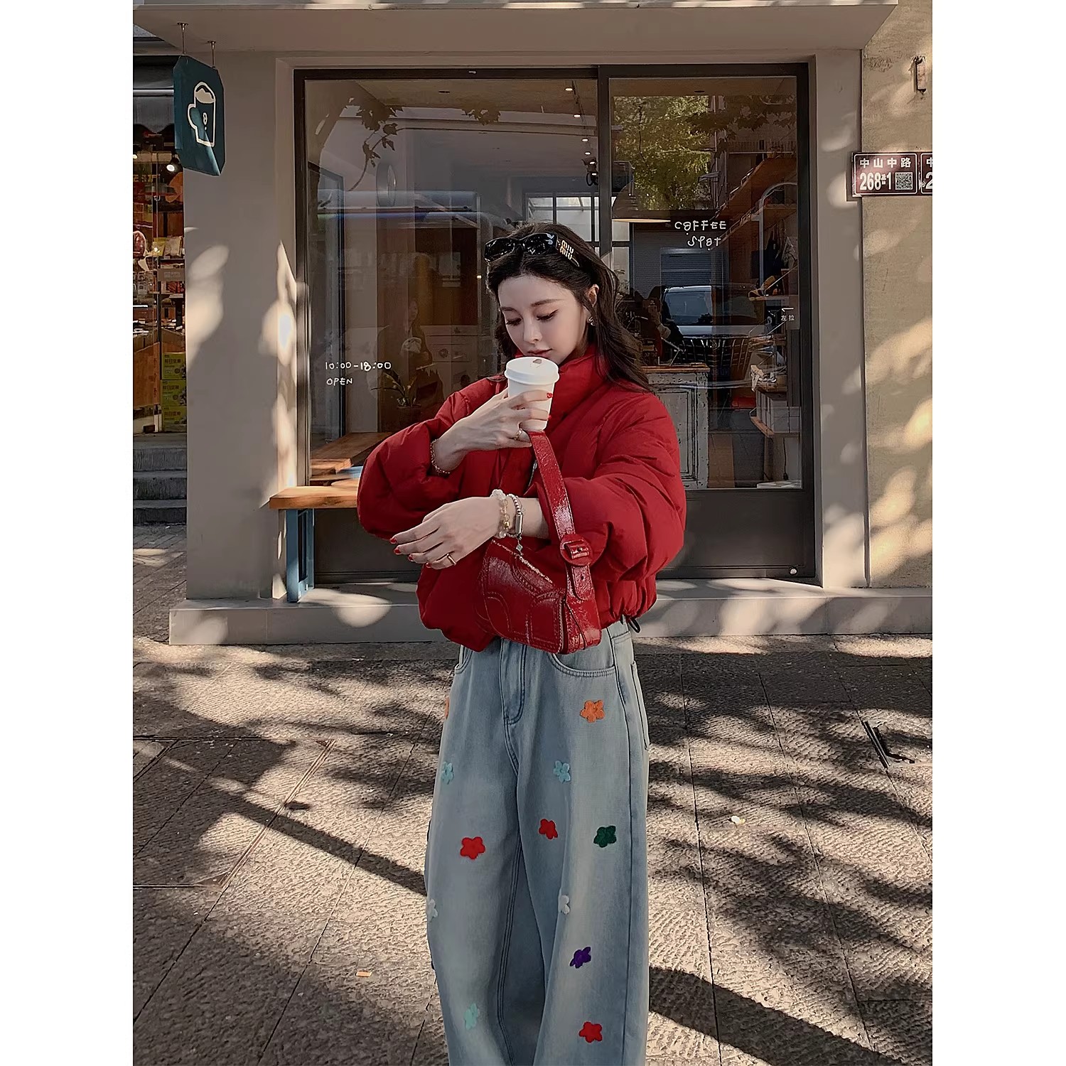 12 2 10am 린 수 vtg 지배 레트로 자수 벨트 릿지 면 털이 있는 데님 스트레이트 제인 바지