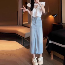 批发高腰a字牛仔裙<b class='q'>半身裙</b>女夏2026新款天丝开叉包臀裙显瘦伯克利半裙