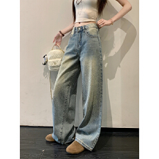 批发设计感重工双面烫钻垂感牛仔裤<b class='q'>女</b>装春夏季高腰显瘦阔腿裤拖地<b class='q'>裤</b>