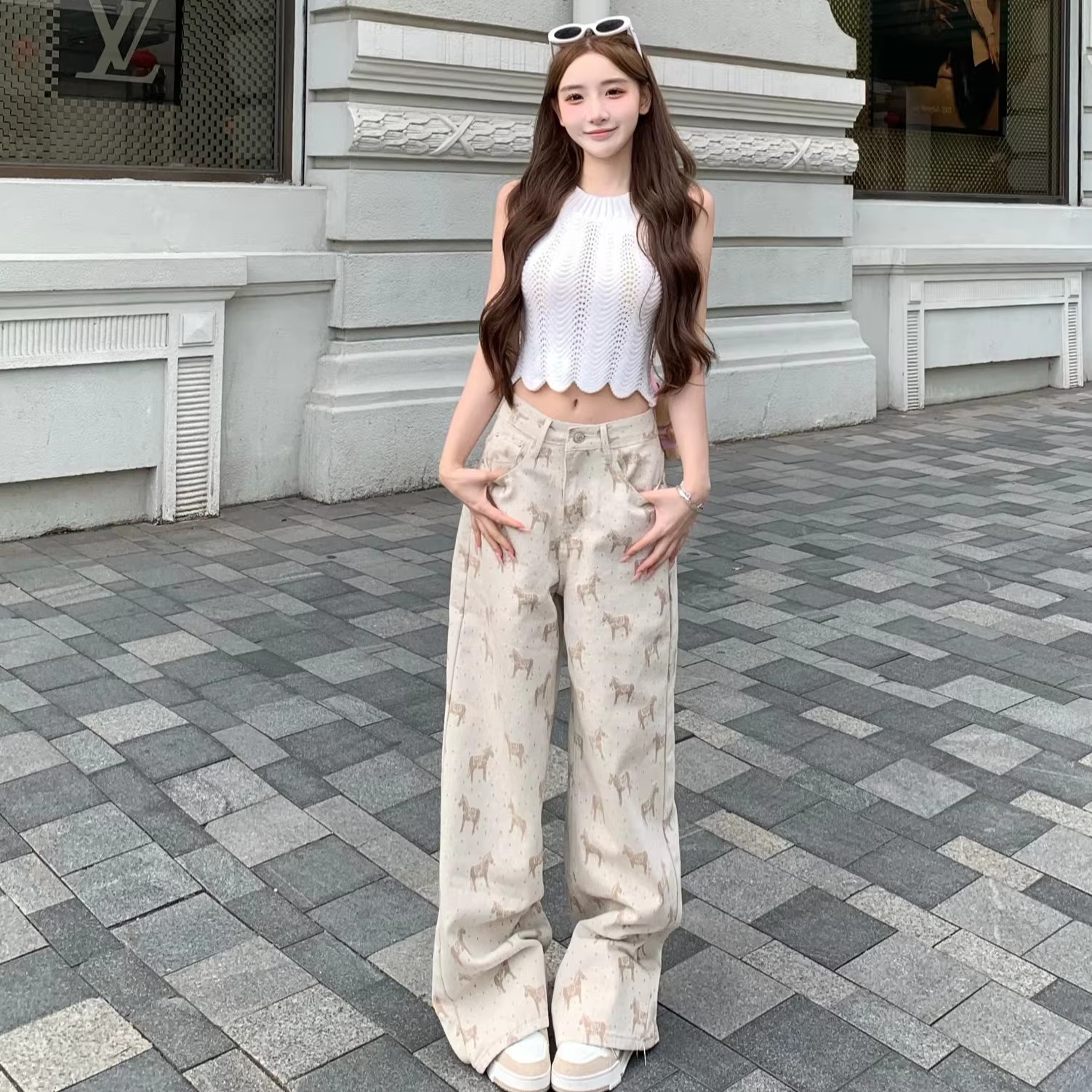 xuan 법사 법사 herme 작은 말 92 면 연령 감소 루즈핏 바닥 청소 스트레이트 슬림해 보이는 자카드 청바지 여성