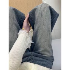 批发满天星烫钻重工牛仔裤女夏季新款大码胖mm设计感宽松直筒<b class='q'>阔腿裤</b>