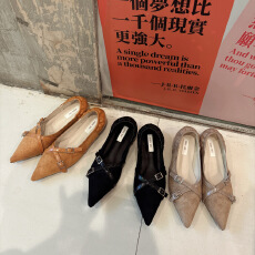 批发绝美尖头平底单鞋女气质软面鞋子女浅口<b class='q'>舒适</b>百搭小跟女鞋