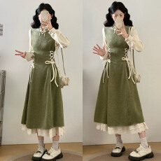 批发实拍~秋冬新款新中式合计感收腰长袖连衣裙女复古盘扣气质大码裙