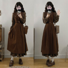 批发实拍~秋冬新款美拉德穿搭法式高级感学院风假两件收腰显瘦<b class='q'>连衣裙</b>