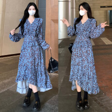 批发实拍~<b class='q'>大码</b>女装V领碎花连衣裙春季新款微胖MM显瘦木耳边A字裙