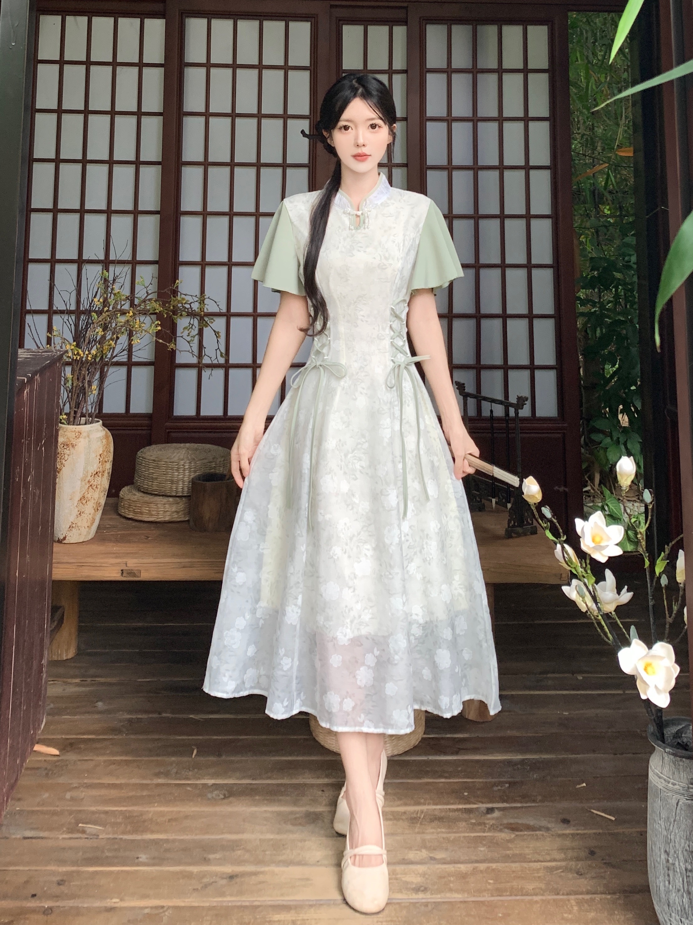 실사 빅 사이즈 여성 의류 새로운 중식 개선 치파오 영 섹션 드레스 여름 새로운 국풍 젠 치마