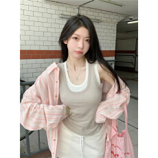 批发实拍实价~宽松休闲条纹<b class='q'>长袖</b><b class='q'>衬衫女</b>春秋韩系百搭设计感<b class='q'>长袖</b>外套