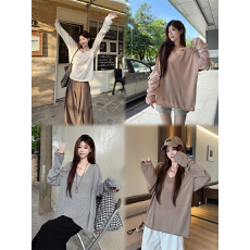 批发实拍实价~春夏<b class='q'>薄款</b>针织防晒衫宽松慵懒风松弛休闲V领长袖T恤女