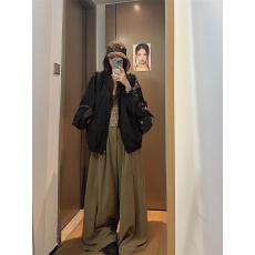 批发实拍实价~后背交叉豹纹吊带背心+<b class='q'>宽松</b>显瘦阔腿裤+拉链夹克外套女