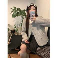 批发实拍实价~秋冬新款小香风高级感<b class='q'>双排扣</b>夹棉外套女韩系休闲上衣女