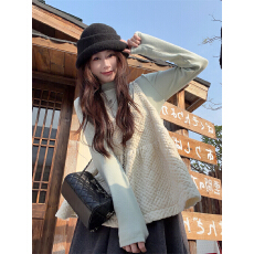 批发实拍实价~半高领内搭长袖打底衫女+宽松外搭吊带背心上衣两件套装