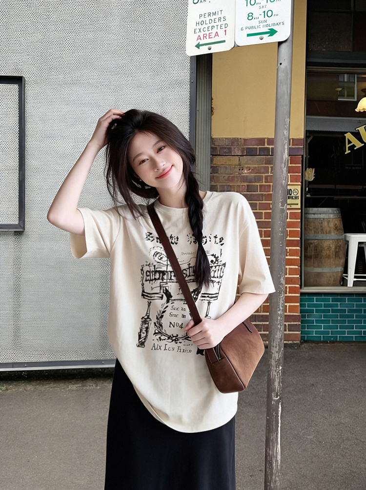 종이 사람들 t 작은 대중 얼룩덜룩 한 마 오래된 균열 낙서 프린트 반팔 티셔츠 아메리칸 루즈핏 느긋한 바람 맨위