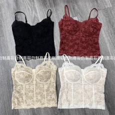 批发欧美辣妹纯色蕾丝内搭吊带高级感外穿<b class='q'>塑</b><b class='q'>身</b>聚拢鱼骨胸衣吊带