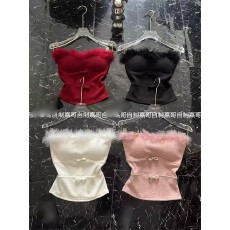 批发冬季美式小众纯欲风性感毛毛拼接抹胸<b class='q'>吊带</b><b class='q'>背心</b>修身内搭上衣