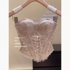 批发法式小香风蕾丝吊带背心<b class='q'>秋</b>冬纯欲辣妹抹胸上衣带胸垫打底衫