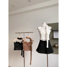 批发官图！韩系毛绒绑带抹胸背心冬季内搭舒适保暖带胸垫修身显瘦裹胸