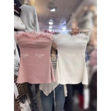 批发毛毛粉色背心女<b class='q'>秋</b>冬纯欲性感一字抹胸上衣带胸垫打底衫内搭