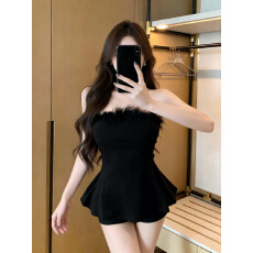 批发毛毛领吊带背心女2026<b class='q'>秋</b>冬法式纯欲收腰抹胸上衣带胸垫内搭