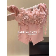 批发官图！设计感甜辣妹立体花朵抹胸背心女春季时尚修身洋气无袖上衣