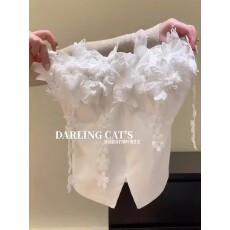 批发官图！法式纯欲风立体花朵小抹胸背心女春季百搭修身显瘦辣妹上衣