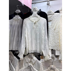 批发2026早春<b class='q'>新款</b>新中式立领刺绣雪纺衬衫女立体花朵宽松上衣